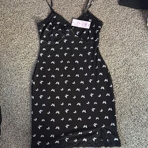 Black Slip Dress with White Bow Pattern